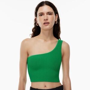 Aritzia Babaton Sculpt Knit One-Shoulder Cropped Tank in Gloss Green Size Large